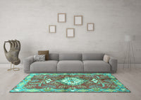 Machine Washable Persian Turquoise Traditional Rug, wshtr3908turq