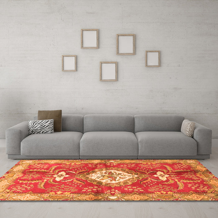 Machine Washable Persian Orange Traditional Area Rugs in a Living Room, wshtr3908org