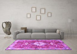 Machine Washable Persian Purple Traditional Area Rugs in a Living Room, wshtr3908pur