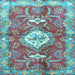 Square Machine Washable Persian Light Blue Traditional Rug, wshtr3908lblu