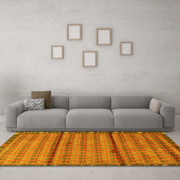 Machine Washable Persian Yellow Traditional Rug in a Living Room, wshtr3909yw