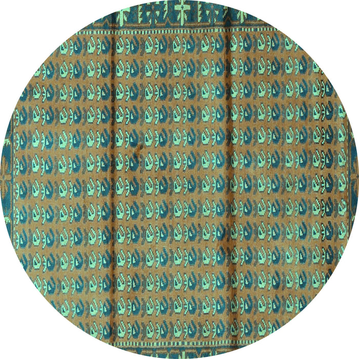 Round Machine Washable Persian Turquoise Traditional Area Rugs, wshtr3909turq