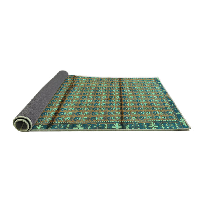 Sideview of Persian Turquoise Traditional Rug, tr3909turq