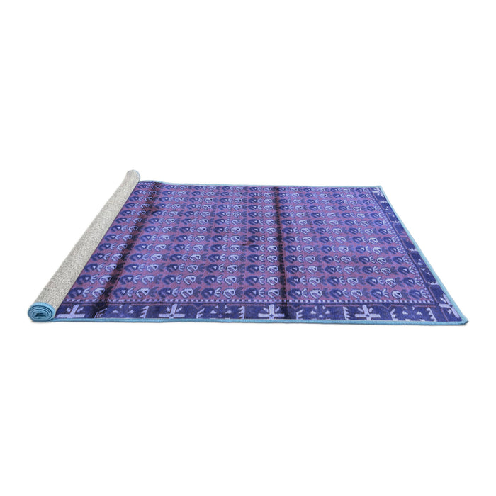 Sideview of Machine Washable Persian Blue Traditional Rug, wshtr3909blu