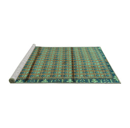 Sideview of Machine Washable Persian Turquoise Traditional Area Rugs, wshtr3909turq