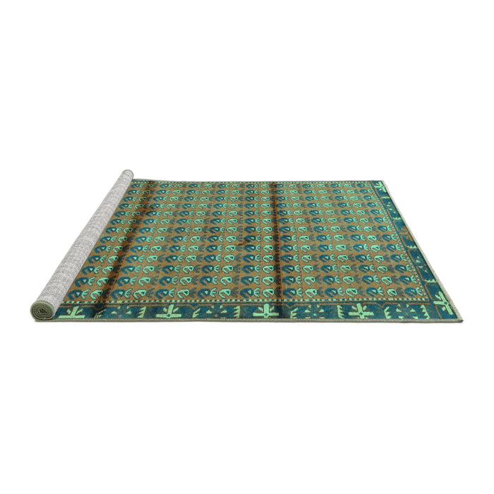 Sideview of Machine Washable Persian Turquoise Traditional Area Rugs, wshtr3909turq