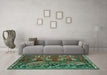 Machine Washable Animal Turquoise Traditional Area Rugs in a Living Room,, wshtr390turq