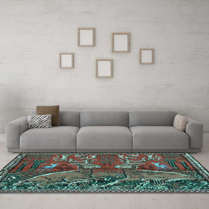 Machine Washable Animal Light Blue Traditional Rug in a Living Room, wshtr390lblu