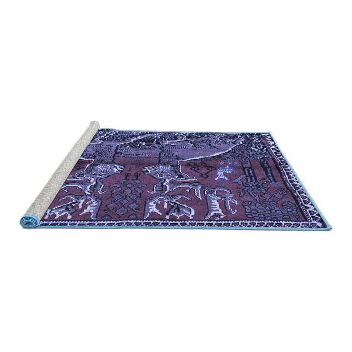 Sideview of Machine Washable Animal Blue Traditional Rug, wshtr390blu