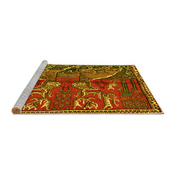 Sideview of Machine Washable Animal Yellow Traditional Rug, wshtr390yw