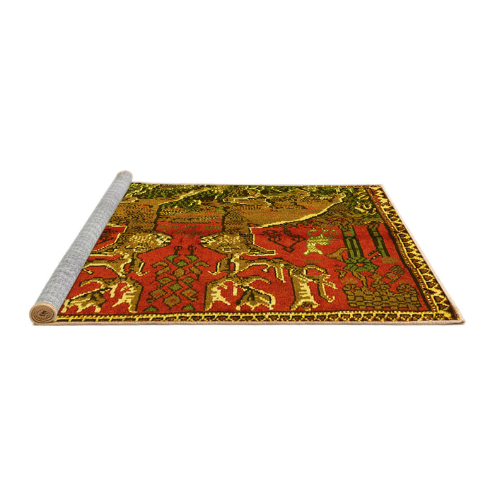 Sideview of Machine Washable Animal Yellow Traditional Rug, wshtr390yw