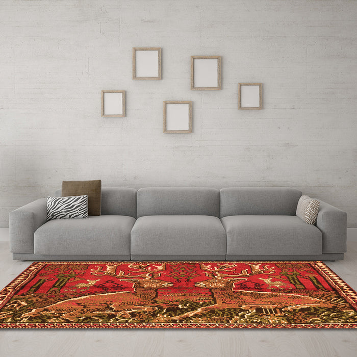 Machine Washable Animal Orange Traditional Area Rugs in a Living Room, wshtr390org