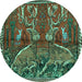 Round Animal Turquoise Traditional Rug, tr390turq