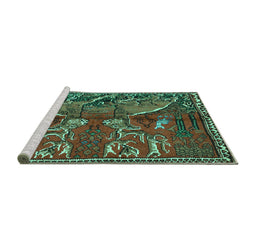 Sideview of Machine Washable Animal Turquoise Traditional Area Rugs, wshtr390turq