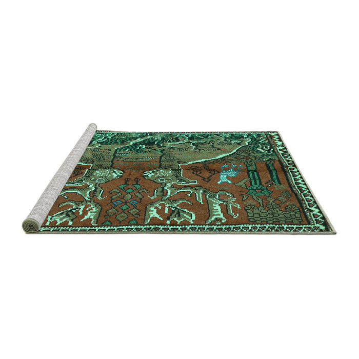 Sideview of Machine Washable Animal Turquoise Traditional Area Rugs, wshtr390turq
