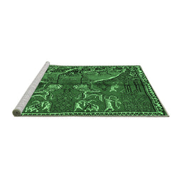 Sideview of Machine Washable Animal Emerald Green Traditional Area Rugs, wshtr390emgrn