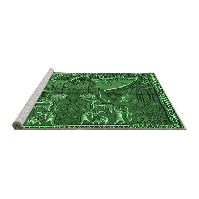 Sideview of Machine Washable Animal Emerald Green Traditional Area Rugs, wshtr390emgrn