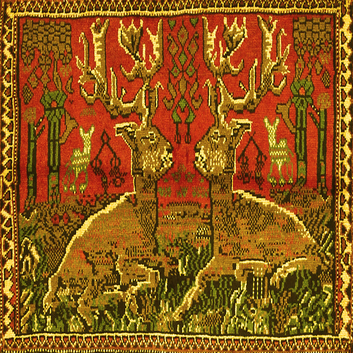 Square Machine Washable Animal Yellow Traditional Rug, wshtr390yw