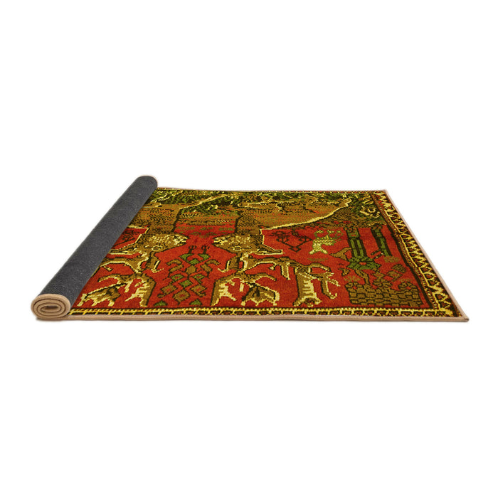 Sideview of Animal Yellow Traditional Rug, tr390yw
