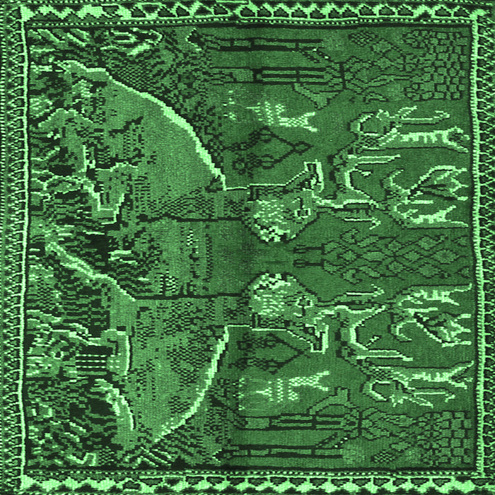 Square Machine Washable Animal Emerald Green Traditional Area Rugs, wshtr390emgrn