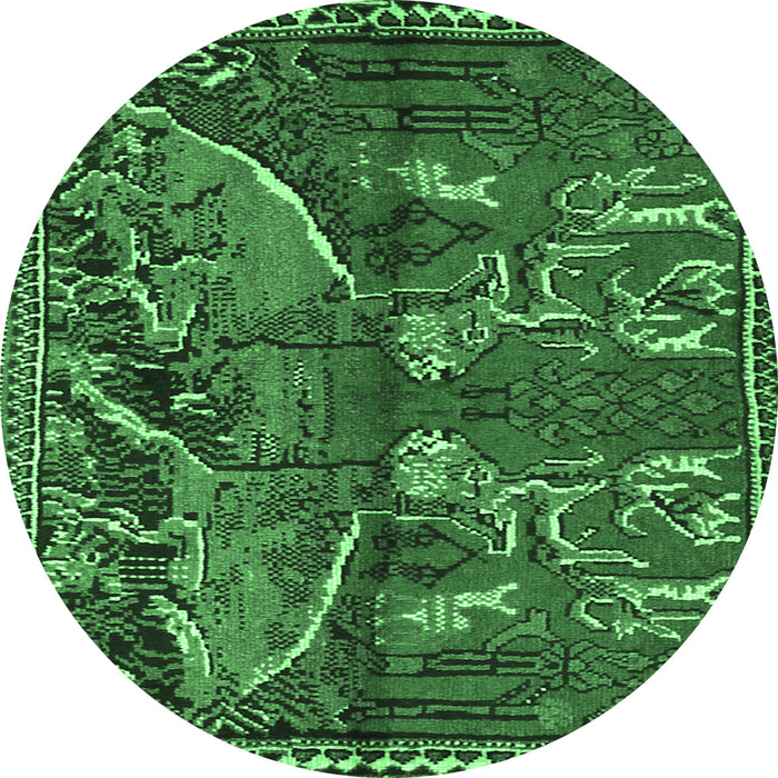 Round Machine Washable Animal Emerald Green Traditional Area Rugs, wshtr390emgrn