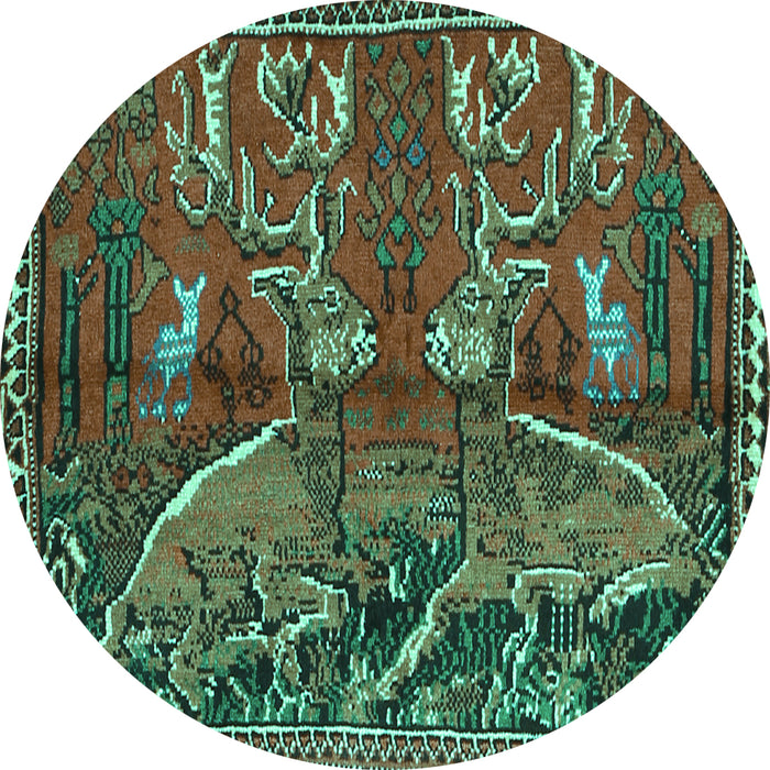 Round Machine Washable Animal Turquoise Traditional Area Rugs, wshtr390turq