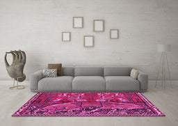 Machine Washable Animal Pink Traditional Rug in a Living Room, wshtr390pnk