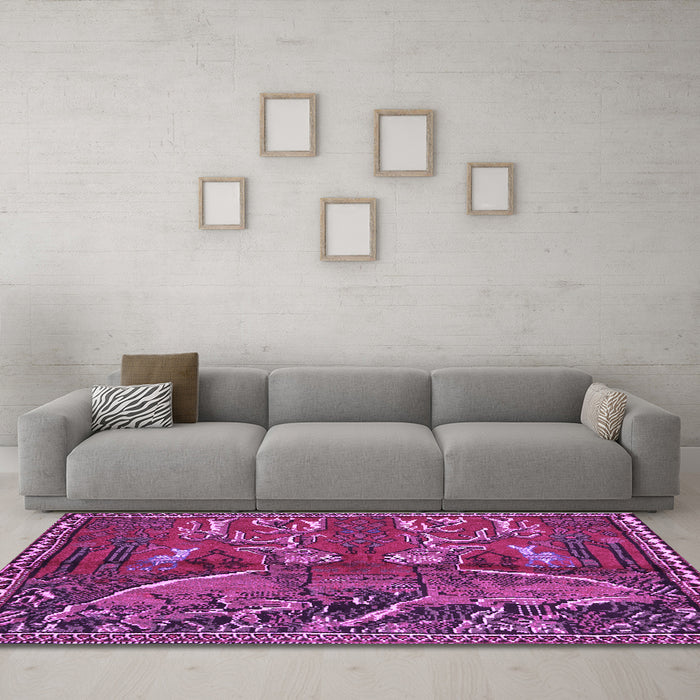 Machine Washable Animal Purple Traditional Area Rugs in a Living Room, wshtr390pur