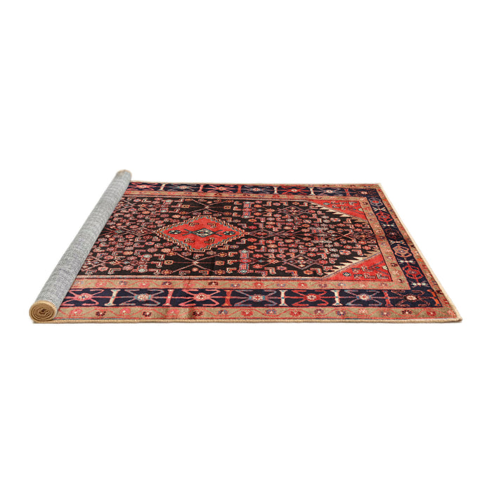Sideview of Machine Washable Traditional Copper Red Pink Rug, wshtr391