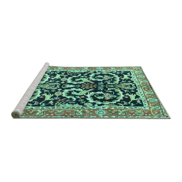 Sideview of Machine Washable Animal Turquoise Traditional Area Rugs, wshtr3910turq