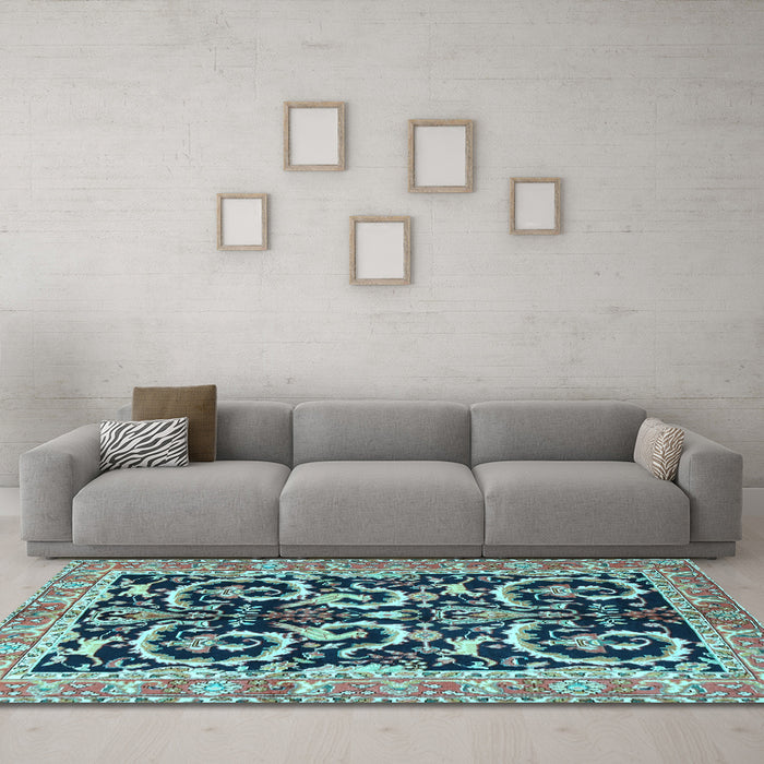 Machine Washable Animal Light Blue Traditional Rug in a Living Room, wshtr3910lblu