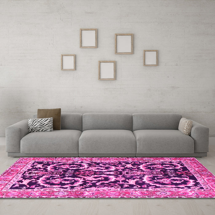 Machine Washable Animal Pink Traditional Rug in a Living Room, wshtr3910pnk