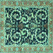 Square Animal Turquoise Traditional Rug, tr3910turq