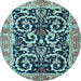 Round Machine Washable Animal Light Blue Traditional Rug, wshtr3910lblu