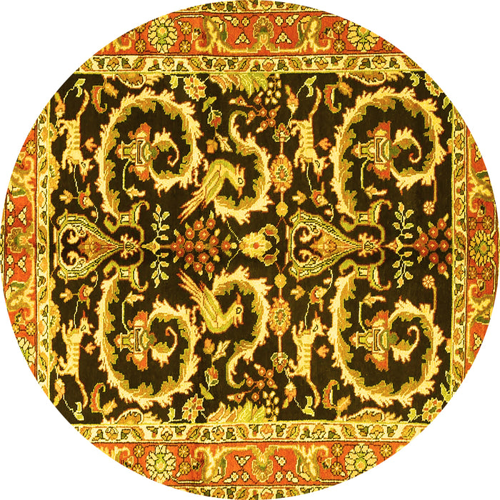 Round Machine Washable Animal Yellow Traditional Rug, wshtr3910yw