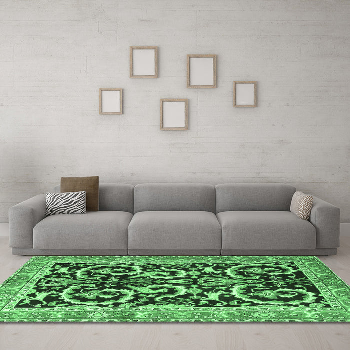 Machine Washable Animal Emerald Green Traditional Area Rugs in a Living Room,, wshtr3910emgrn