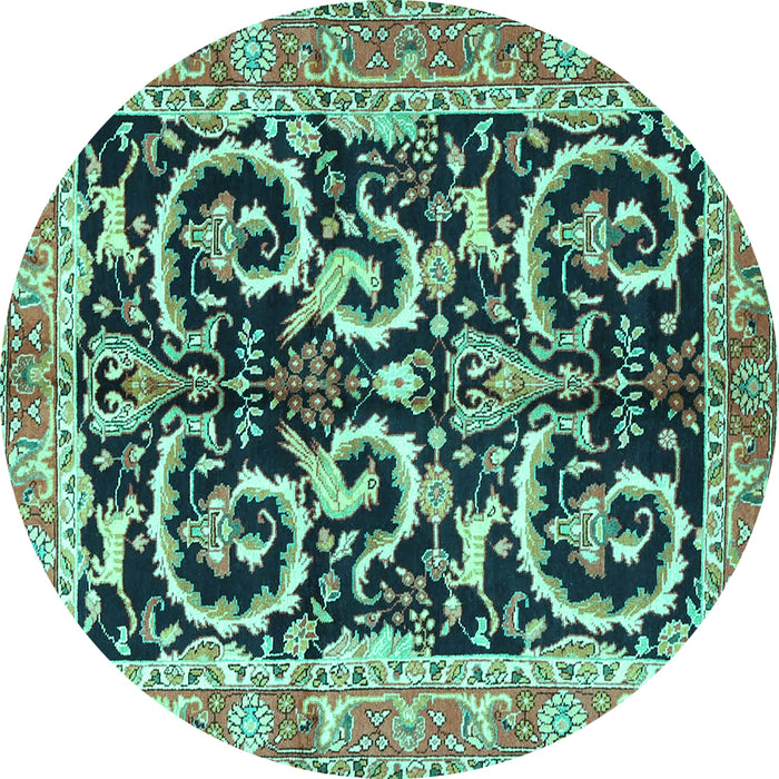 Round Machine Washable Animal Turquoise Traditional Area Rugs, wshtr3910turq