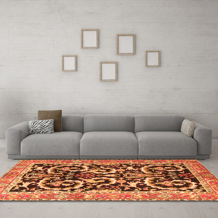 Machine Washable Animal Orange Traditional Area Rugs in a Living Room, wshtr3910org