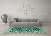 Machine Washable Animal Turquoise Traditional Area Rugs in a Living Room,, wshtr3910turq