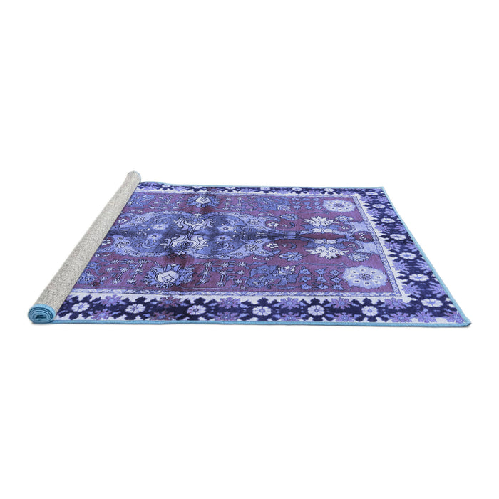Sideview of Machine Washable Persian Blue Traditional Rug, wshtr3911blu