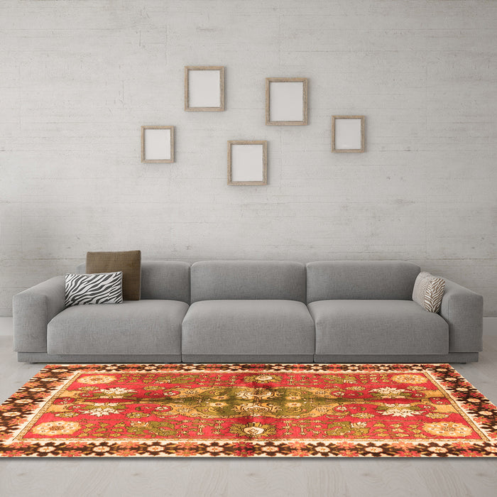 Machine Washable Persian Orange Traditional Area Rugs in a Living Room, wshtr3911org