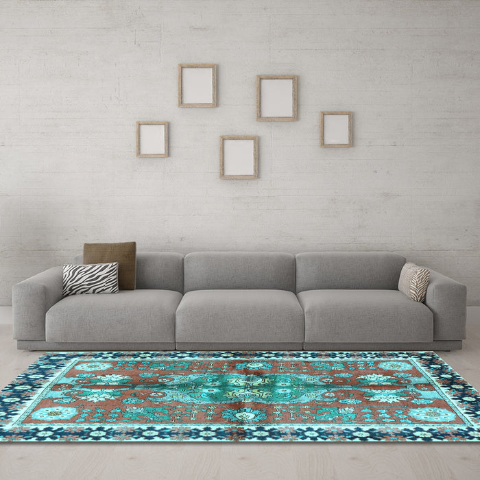 Machine Washable Persian Light Blue Traditional Rug in a Living Room, wshtr3911lblu