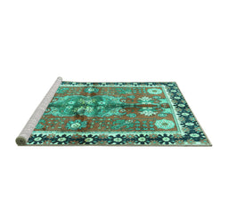 Sideview of Machine Washable Persian Turquoise Traditional Area Rugs, wshtr3911turq