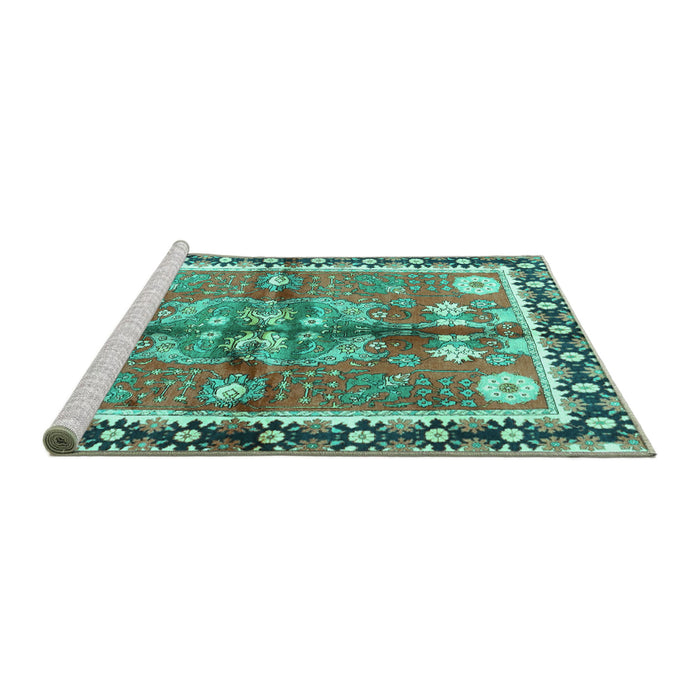 Sideview of Machine Washable Persian Turquoise Traditional Area Rugs, wshtr3911turq