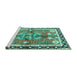 Sideview of Machine Washable Persian Turquoise Traditional Area Rugs, wshtr3911turq