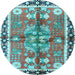 Round Machine Washable Persian Light Blue Traditional Rug, wshtr3911lblu