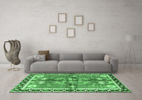 Machine Washable Persian Emerald Green Traditional Rug, wshtr3911emgrn