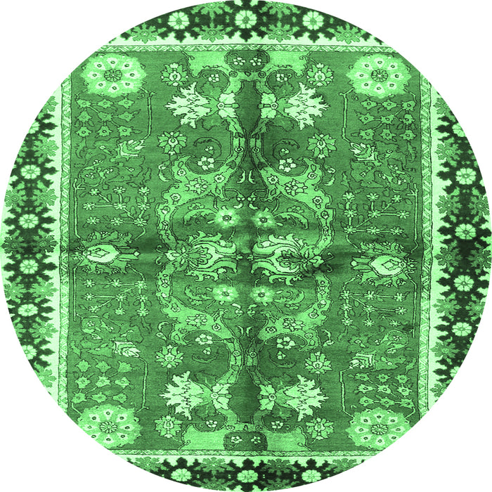 Round Persian Emerald Green Traditional Rug, tr3911emgrn