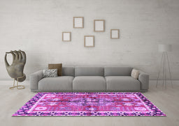 Machine Washable Persian Purple Traditional Area Rugs in a Living Room, wshtr3911pur