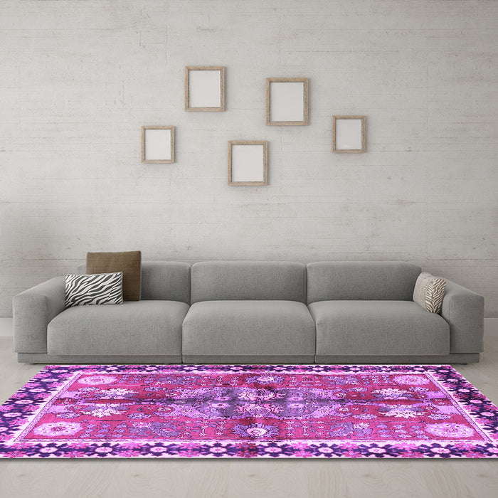 Machine Washable Persian Purple Traditional Area Rugs in a Living Room, wshtr3911pur